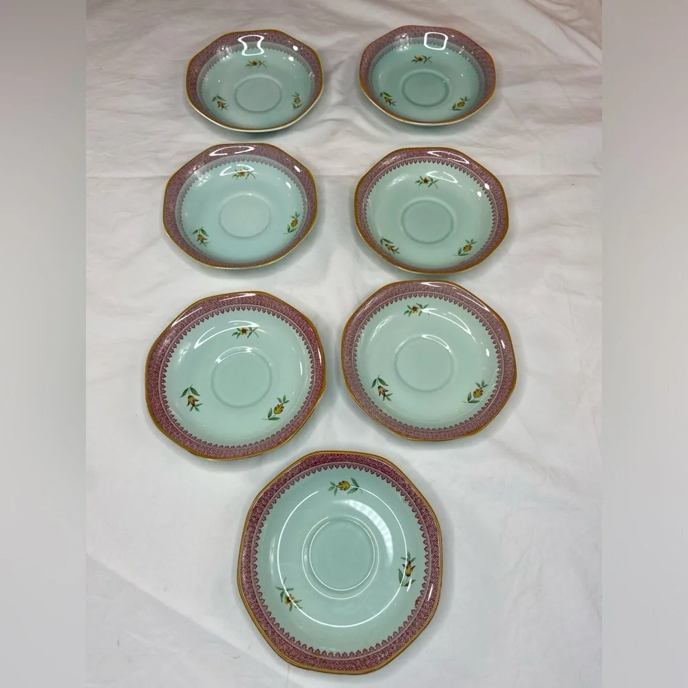 Adams Calyx Ware‎ Lowestoft Ironstone 7 tea saucers Vintage